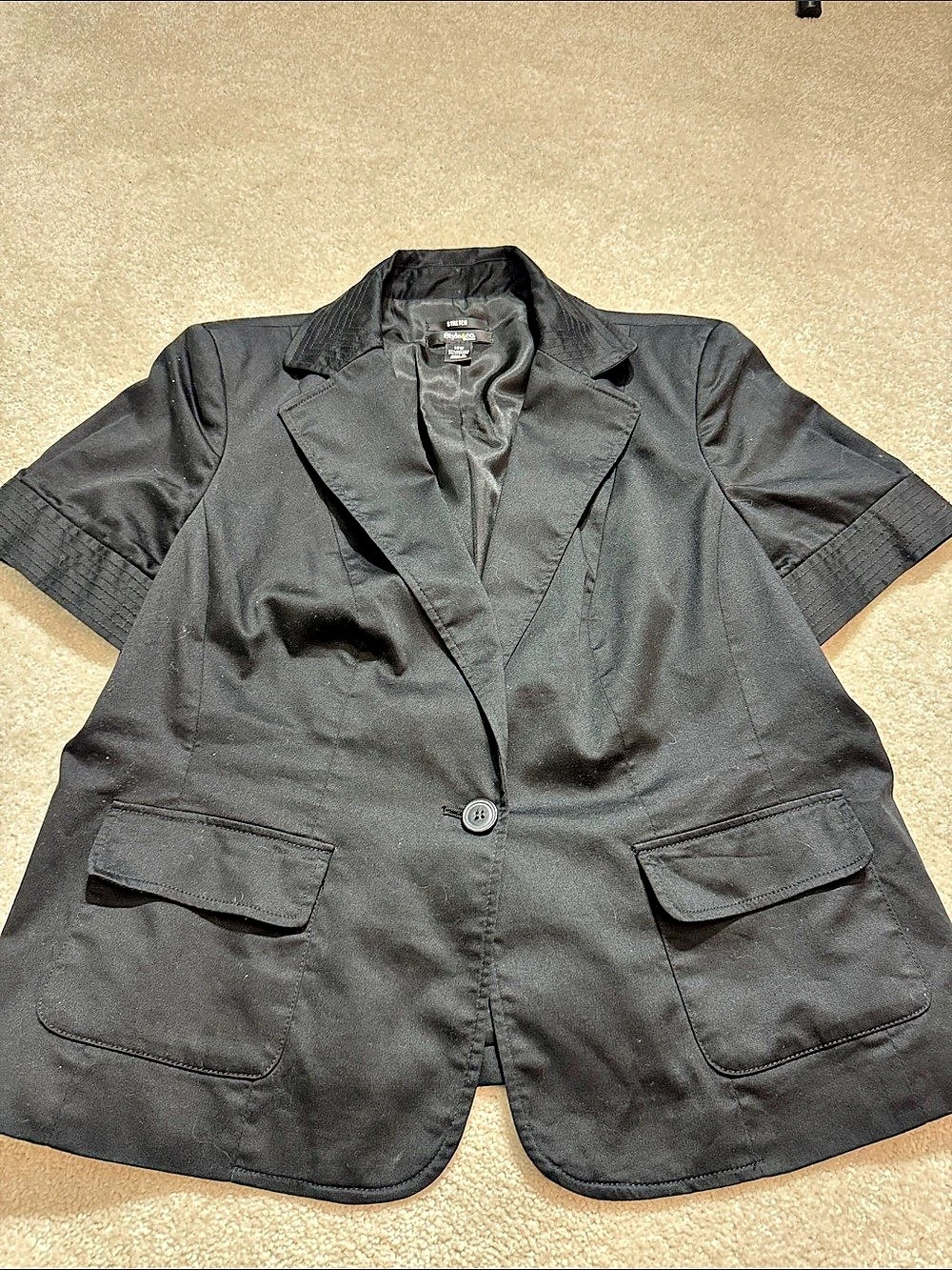 Style and Company Short Sleeve Blazer in Black Size 14 W